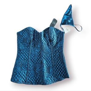 Frederick's Of Hollywood NWT Blue Quilted Set Corset Top+Bikini Sz S-M